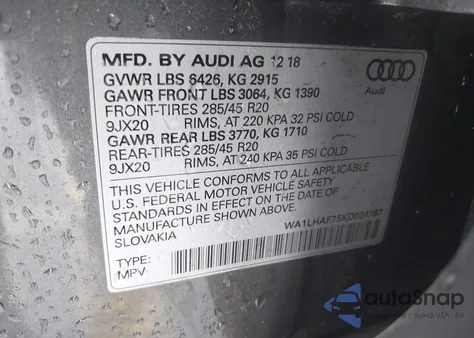 2019 Audi Q7 45 Premium из США, поврежденный, VIN WA1LHAF75KD024767